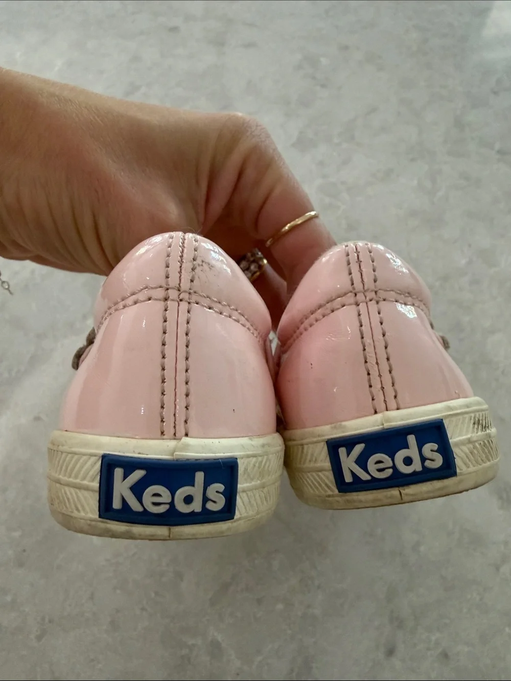 Keds Pink Patent Mary Jane Sneakers with Flower Accent